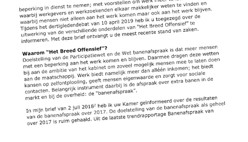 een stukje van de kamerbrief rond de stand van zaken met betrekking tot Het Breed Offensief