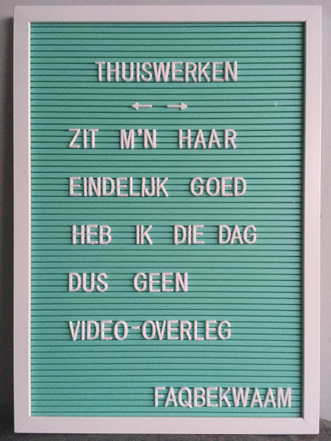 Thuiswerken - zit m'n haar eindelijk goed, heb ik die dag dus geen video-overleg - FAQbekwaam